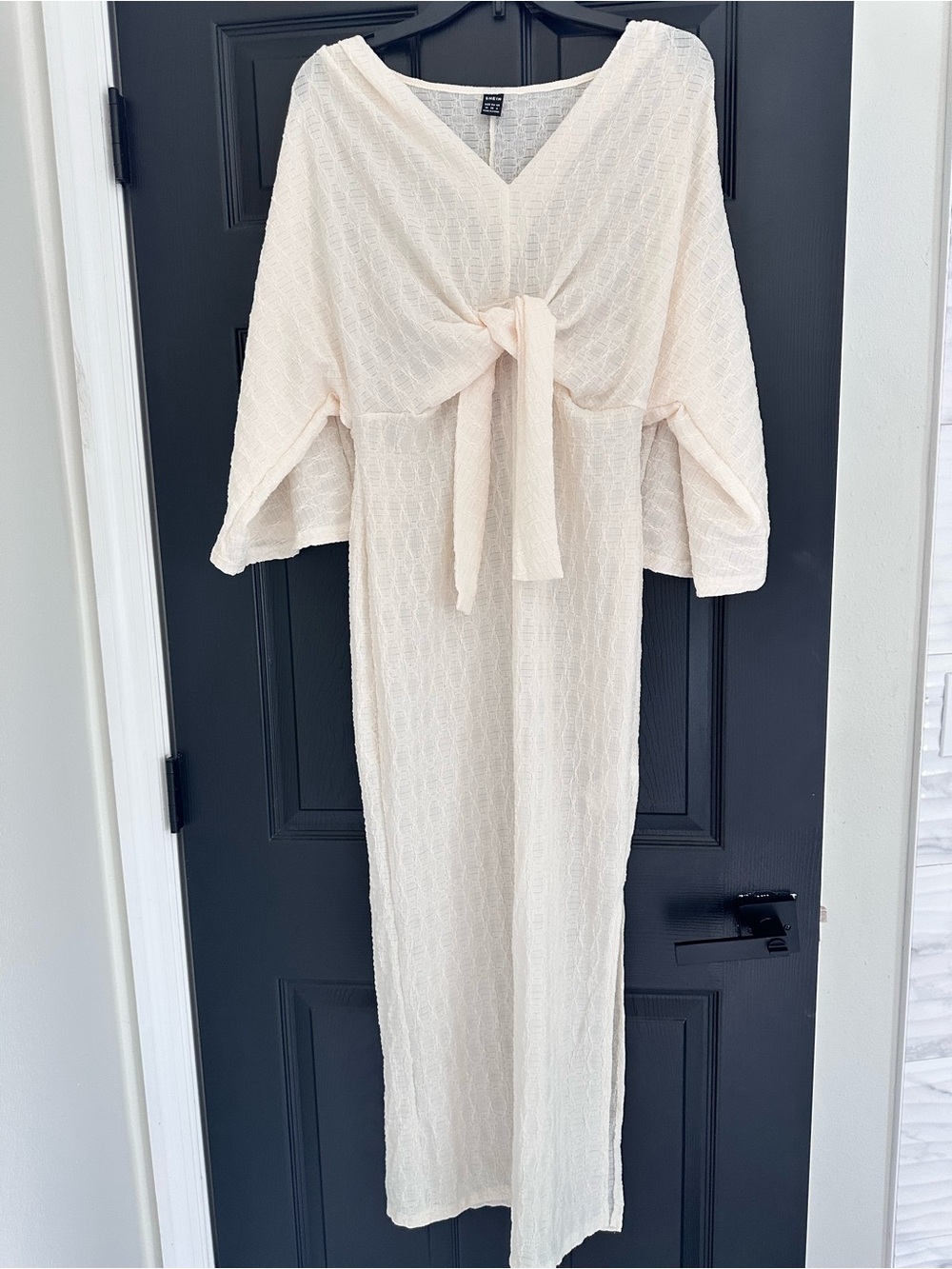 Tie-Front Maxi Lounge Dress in Light Cream